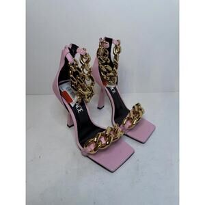 Versace Pink Chain Strap Square Toe Heels Pumps Sz 35 Italy New No Box